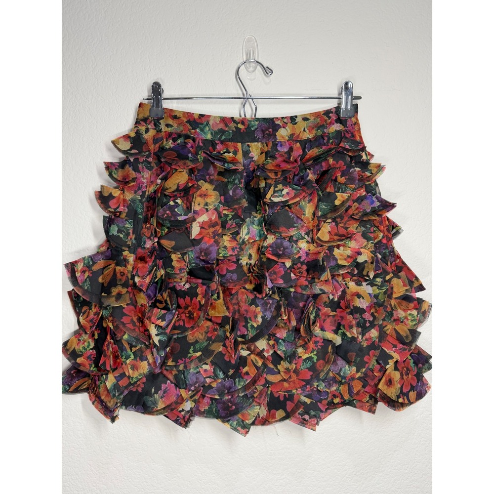 Anthropologie 3D Floral Ruffle Mini Skirt Multicolor Sz 4 Sm Whimsigoth Romantic - Picture 3 of 8
